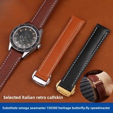 quality genuine leather watch straps mens stitched band 19mm 20mm 22mm for Omega