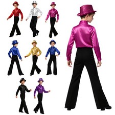 Kids Boys Jazz Dance Competition Outfit Dress Up Shirts And Pants Set Sequin