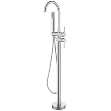 Floor Mount Bathtub Faucet Freestanding Tub Filler Brushed Nickel w/ Shower