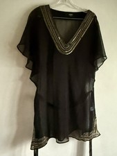 OASIS BLACK SHORT SLEEVE SHEER EMBELLISHED DRESS/  BLOUSE SIZE:16 BEACH VACATION