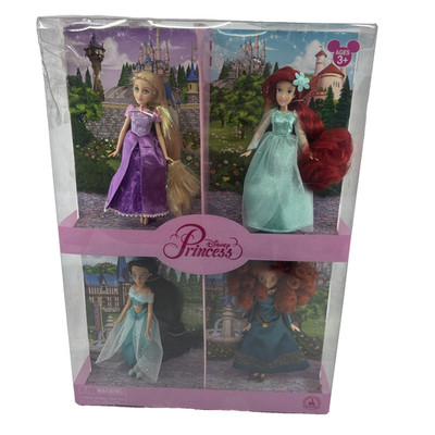 Set Of 4 Disney Park Small Princess Dolls Rapunzel Jasmine Ariel Merida