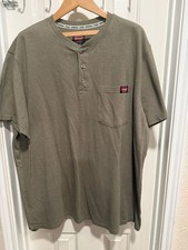 Wrangler Workwear Men's Short Sleeve Henley Pocket Work Shirt Olive Green 2XL