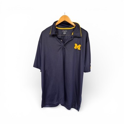Champion Michigan Wolverines NCAA Polo Shirt Men's 2XL Navy Yellow Embroidered M
