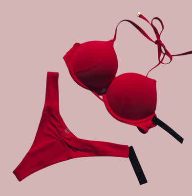 Victoria's Secret Swim Bombshell Push Up Top Thong Set Red NWT adds + 2 cups