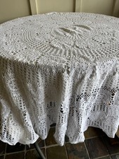 HAND CROCHETED ROUND TABLECLOTH 65" White