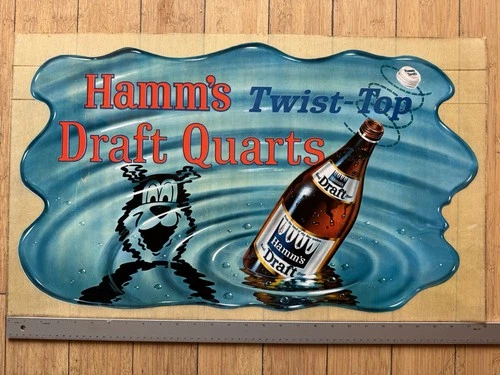 Vintage Large Hamm's Beer Bear Store Display Decal Sticker 1970s Twist Top NOS