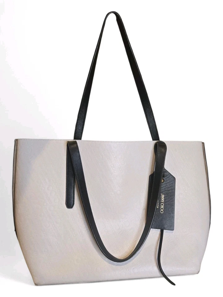 Jimmy Choo Twist East-West Logo Branded Two-tone Leather StuddedTote MSRP $1,150 - Image 3 of 4