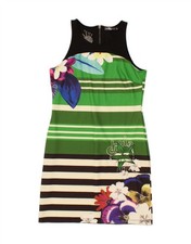 Abito donna DESIGUAL grafico senza maniche linea A UK 12 verde medio a righe AD10