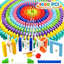 Colorful 1000 Piece Wooden Dominoes Set for Kids with Storage Bag  Extra Blocks