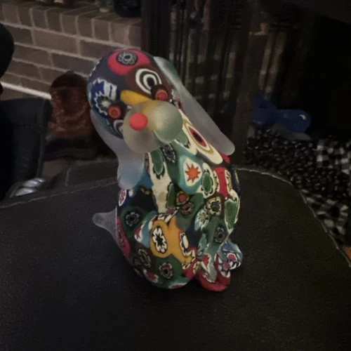 Vintage Murano Glass Hound Dog Millefiori Art Figurine Multi Color