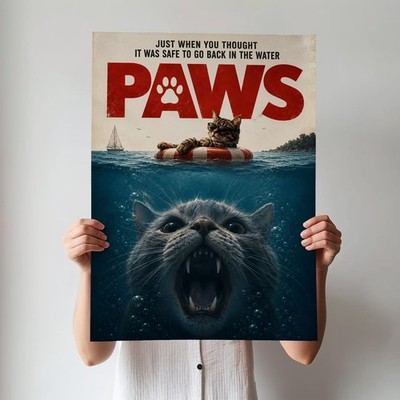 Jaws Film inspiriert Pfoten lustige Katze Kunstwerk | Drucke, gerahmte Poster & Leinwand