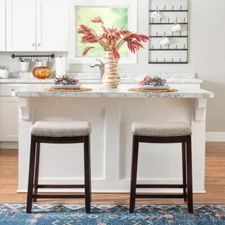 Set of 2 Claridge Backless Saddle Barstool Linen - Linon