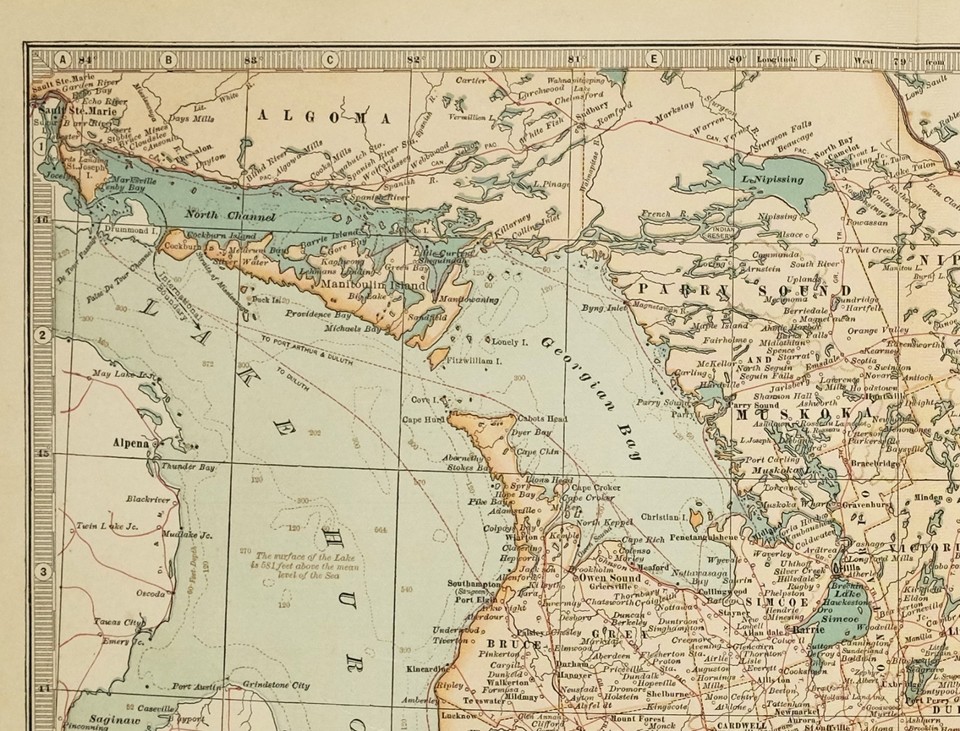 1903 Antik Landkarte Kanada Ontario Toronto Hamilton Muskoka