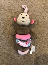 Carters Tan 12" MONKEY Crib Pull RATTLE Plush RING Just One You Baby Lovey