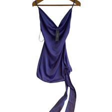 BETTE BLUE Womens Mini Dress Size 8 Bodycon Purple Satin Finish Sash Zip Up BNWT