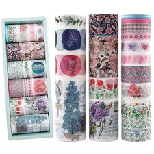 18 Rolls Flowers Washi Tape Set, Colorful Floral Decorative Tapes for Scrapbooki