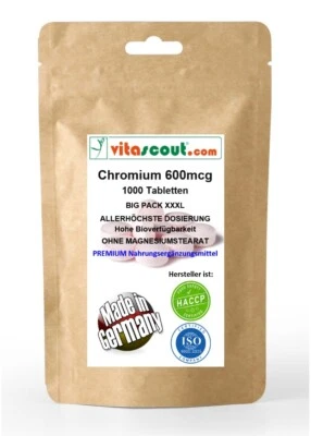 VITASCOUT.COM Chromium Picolinate 600mcg PRO TABLETTE 1000 Tabletten - L A B O R G E P R Ü F T