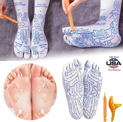 Acupressure Reflexology Socks w/ Trigger Point Massage Tool Foot Massage Set USA