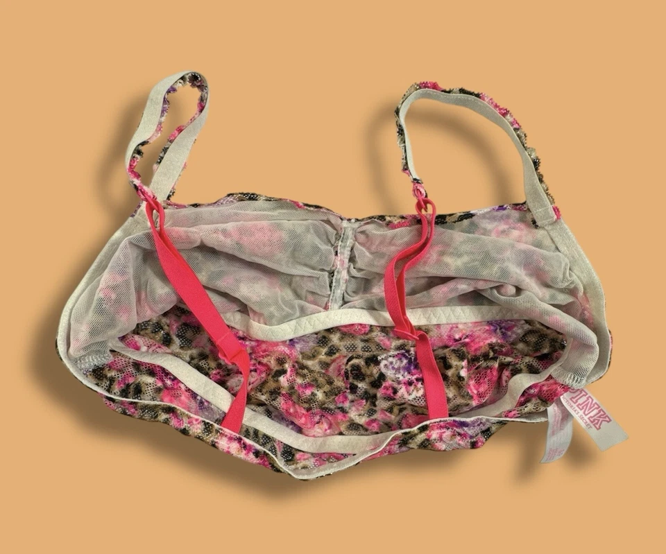 Bralette de Encaje Rosa Victorias Secret Talla Pequeña Patrón Animal Libre Guepardo Foto 4 de 4