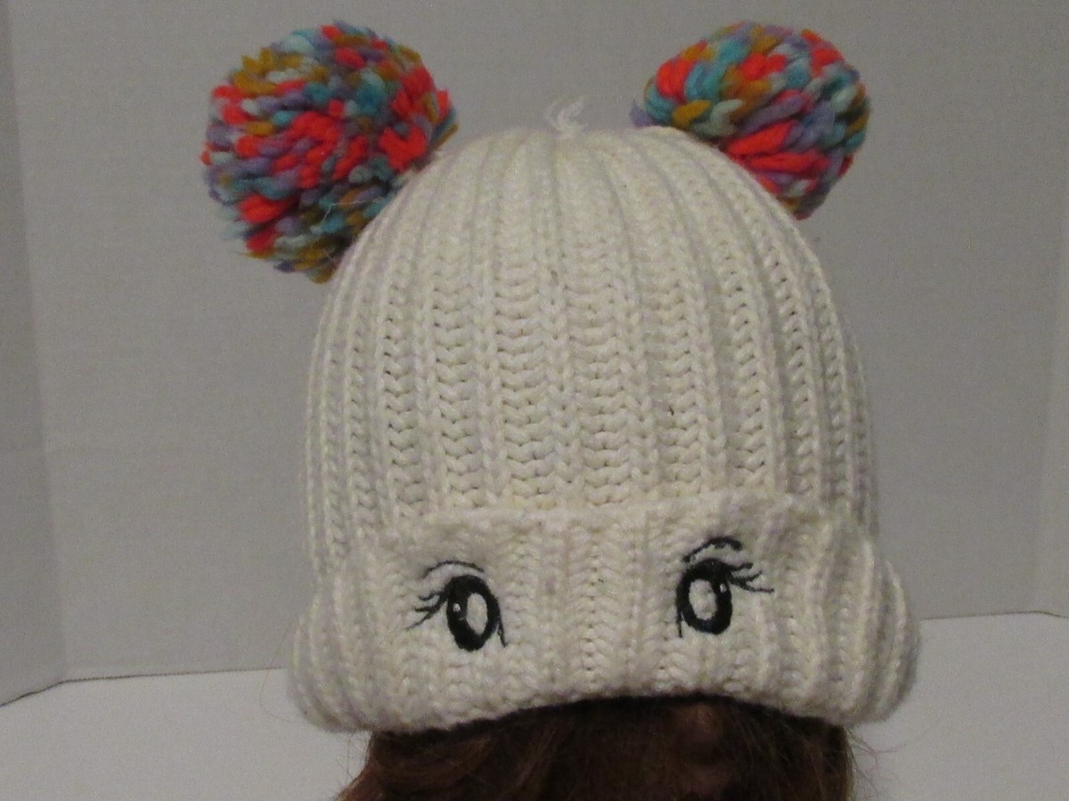 Winter Beanie with Pom Poms and Eyes | eBay