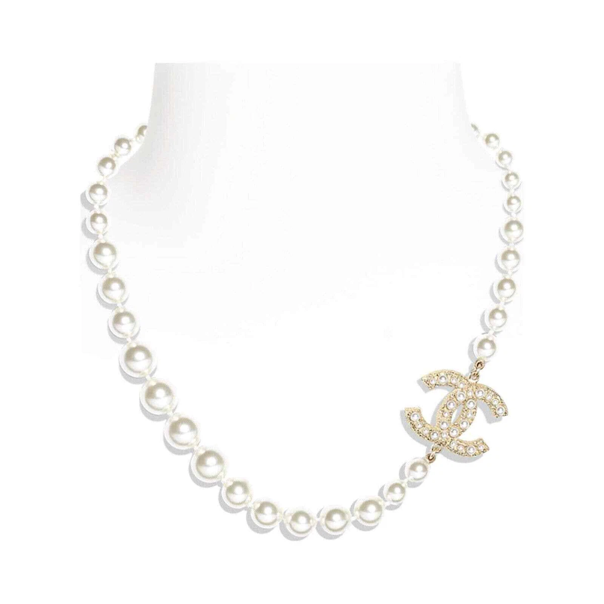 Chanel Silver Metal Pearl Crystal Chain-Link CC Choker Necklace