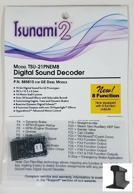 Soundtraxx 885810 Tsunami 2 TSU-21PNEM8 21 Pin Sounddecoder GE ~ 8 Funktionen