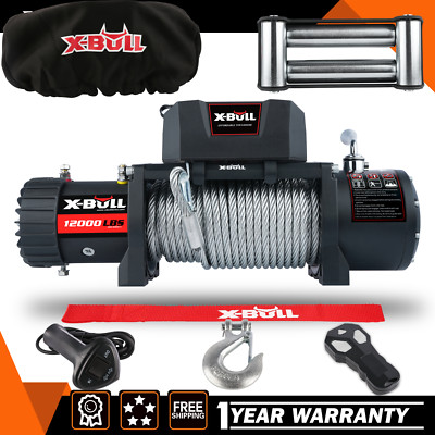 X-BULL Electric Winch 12V 12000LBS Steel Cable Towing Truck Off-Road 4WD + Cover