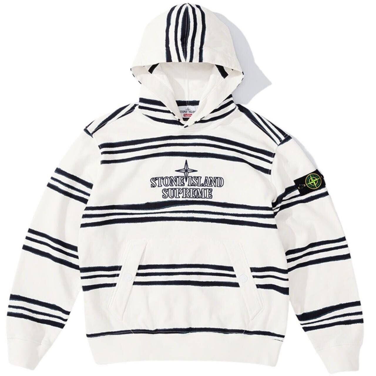 Stone Island x Supreme FW20 Warp Stripe Hooded Sweatshirt - Mens, White,Small