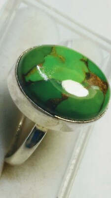 LURING NATURAL GREEN COPPER TURQUOISE IN STERLING SILVER.925  RING SIZE 9.25-9.5