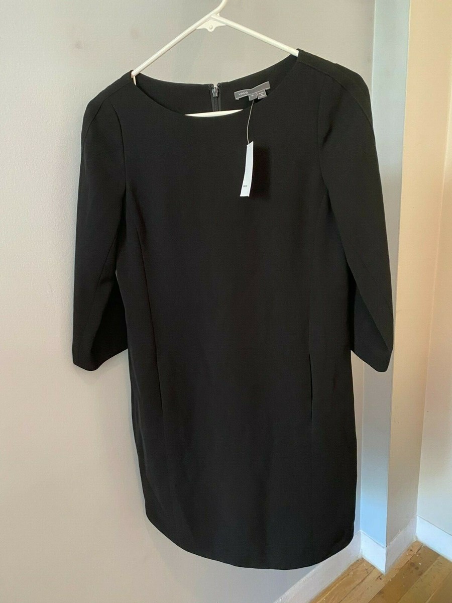 knee length black dress with 3 4 sleeves Vince Black Dress 3/4 sleeves Knee Length with Pockets size 0 brand new  with tag
