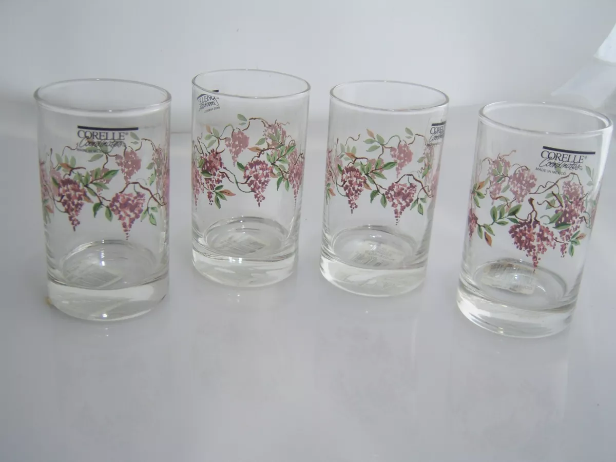 4 CORELLE IMPRESSIONS GLASSWARE BY WISTERIA 7 OZ JUICE VTG DRINKING GLASSES