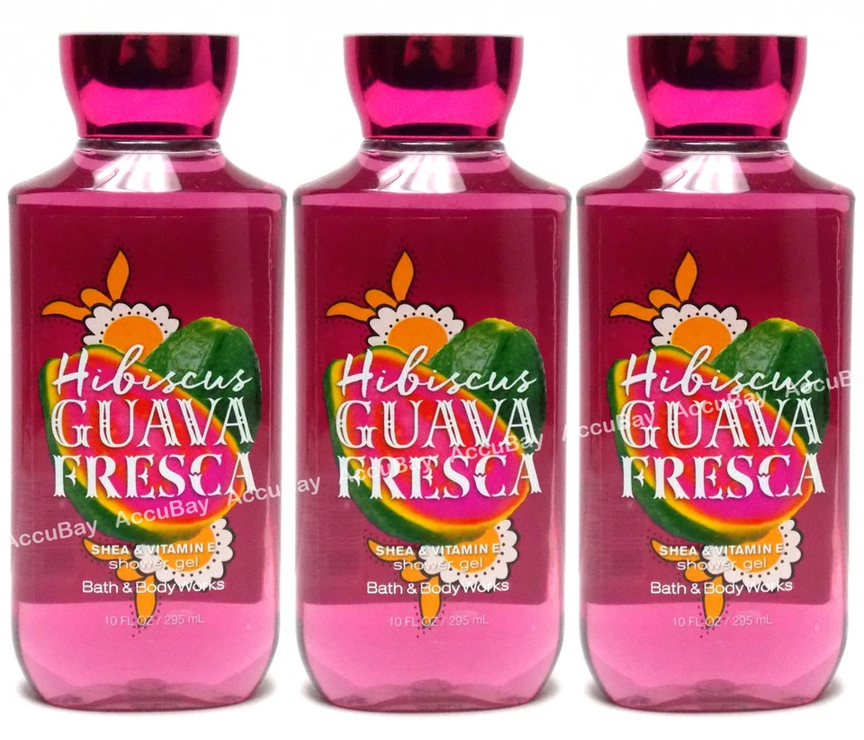 BATH & BODY WORKS Lot of 3 Bath and Body Works HIBISCUS GUAVA FRESCA Shower Gel 10oz Fullsize Wash