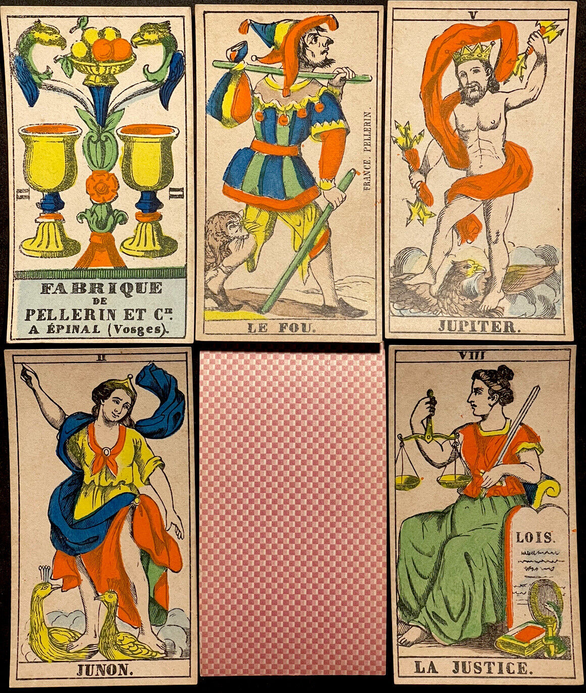 c1860 Pellerin Antique Épinal Tarot Playing Cards TdM Style 78/78 Historic  Deck