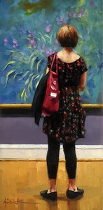 oleo-Original-kjurick-Mulher-visualizacao-Monet-039-iris-039-s-Em-Art-Institute-Of-Chicago