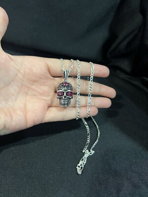 925 Sterling Silber Herren Biker Gothic Sugar Red Eyes Skull Figarokette 20 24 30