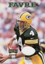 BRETT FAVRE ( 1998 ) DUAL ( WHITE ) PLAYOFF JERSEY PACKERS TEAM THREADS CARD
