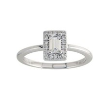 Sterling Silver Ladies Ring w/ Center Baguette Cut  Round CZ Stones