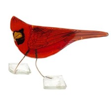 Glass Cardinal Bird - Art Glass Light Catcher Standing Bird Sculpture