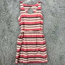 Ann Taylor LOFT A-Line Dress Women's 6 Colorful Stripe Linen Blend Keyhole Back