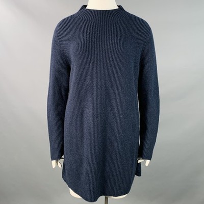 AKRIS Größe 12 Navy Kaschmir Rippstrick Stehkragen Pullover