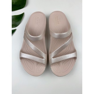Crocs Kadee II Shimmer Sandals Pink Quartz Slip On Strappy Flats Women's 5