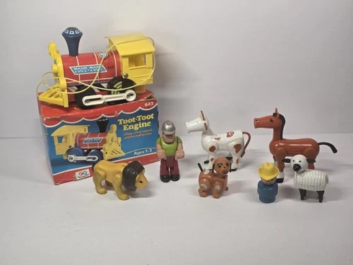 Vintage Fisher Price Little People ,toot Train W/ Box Animals Ect.