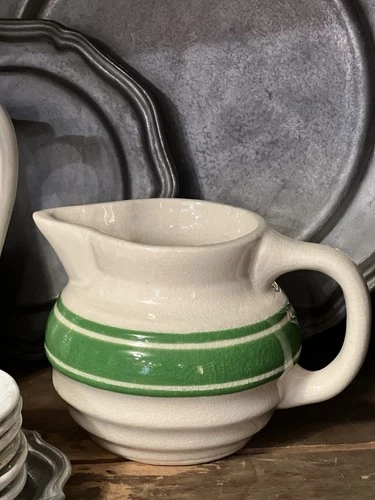 Hull Beehive  Green Striped Yellow Ware Pitcher