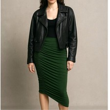 Jean Paul Gaultier Soleil Green Ruched Mesh Knit Skirt Asymmetrical VTG 90's L