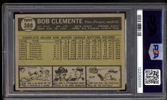 1961 Topps Pirates Roberto Clemente #388 PSA 3.5 VG+ HOF DEAD CENTERED view 2