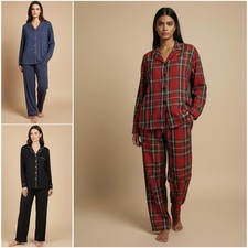 Womens Pyjama Set Ladies Soft Check Pjama Sleepwear Lounge Sleep Nightwear Set