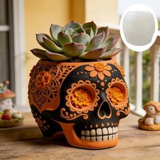Molde maceta calavera relieve floral 3D silicona día de los muertos maceta temática hágalo usted mismo moldes
