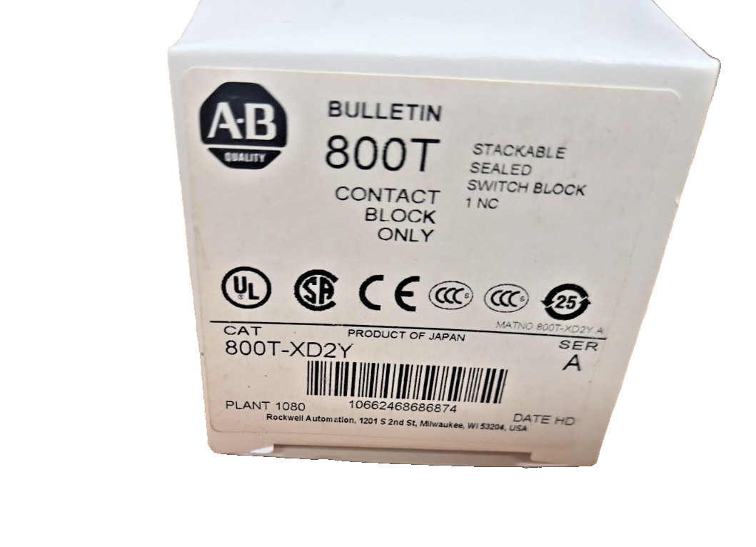 Allen Bradley 800T-XD2Y Ser A Stackable Sealed Contact Block NEW