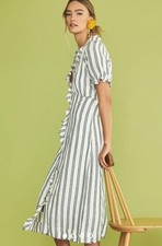 Anthropologie Pilcro Striped Ruffle-Collar Buttondown Midi Dress S-4 New 285348