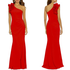 Xscape Red Ruffle One-Shoulder Scuba Crepe Gown Size 16 $278